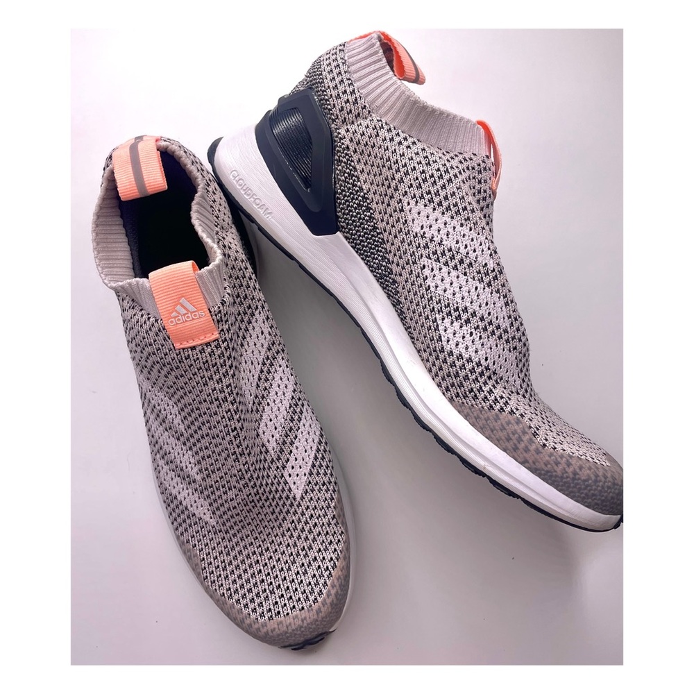 NWOT Adidas RapidaRun Laceless Knit Slip On Grey & Pink Everyday Sneakers